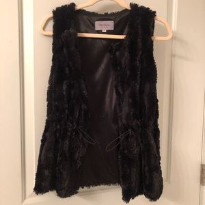 Black Faux Fur Vest w/ Drawstring
